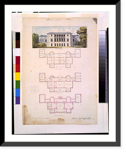 Historic Framed Print, [Houses and a church (Buildings Erected or Proposed to be Built in Virginia"). Mill Hill - south elevation and floor plans]" - 3,  17-7/8" x 21-7/8"