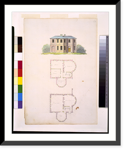 Historic Framed Print, [Houses and a church (Buildings Erected or Proposed to be Built in Virginia"). Front elevation and floor plans]" - 5,  17-7/8" x 21-7/8"
