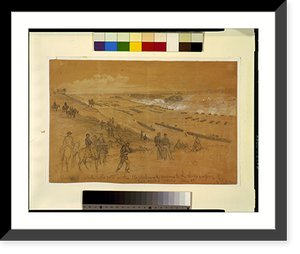 Historic Framed Print, Shelling the rebel rifle pits on the Rappahannock. previous to the third crossing of Sedgwicks corps June 5th - 2,  17-7/8" x 21-7/8"