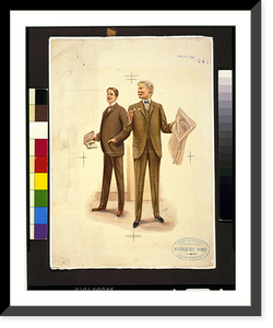 Two well-dressed men standing, one holding newspaper and eyeglasses, the other holding a book, Historic Reproduction