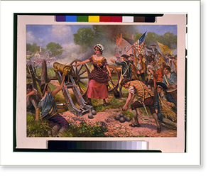 Vintage Military Print - Molly Pitcher firing cannon at Battle