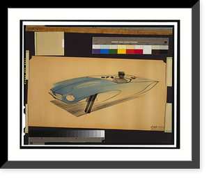 Historic Framed Print, [Design drawing for Avanti automobile, front view from driver's side] - 8,  17-7/8" x 21-7/8"