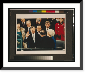 Chief Justice William Rehnquist administering the oath of office to George Bush on the west front of the U.S. Capitol, with Dan Quayle and Barbara Bush looking on, January 20, 1989 Heritage Wall