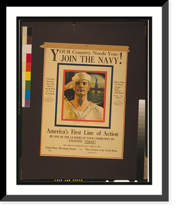 Historic Framed Print, Your country needs you - join the Navy!.Rolf Armstrong 1916.,  17-7/8" x 21-7/8"