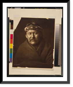 A Navajo man, head-and-shoulders portrait, wearing et and headband, facing front - 2, Historic Print