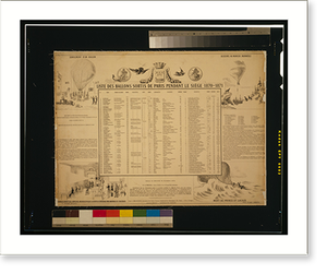Vintage Americana Print - Liste de ballons sortis de Paris, 1870