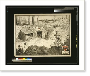 Vintage Americana Print - The Y.M.C.A. A dug-out in France.Edgar Wright