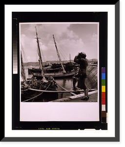 American tourist, Gertrude LeGendre, photographing boats in Lisbon, Portugal, Vintage Print