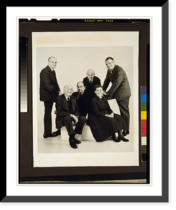Charles and Ray Eames, designers, in group portrait with Hugh De Pree, George Nelson, Alexander Girard, and another man at Walker Art Center opening in Minneapolis, MN, Vintage Poster