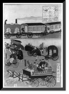Historic Framed Print, Tokyo Takanawa orai kuruma zukushi yukiai no zu Translation:Display of vehicles in Takanawa Tokyo.,  17-7/8" x 21-7/8"