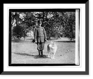 Policeman standing in a park holding a dog by the leash, Vintage Poster
