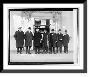 Historic Framed Print, [Seven men standing outside building], 12/6/20 - 2,  17-7/8" x 21-7/8"