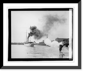 Historic Framed Print, [Sailing ship in harbor; smokestack with billowing smoke in background],  17-7/8" x 21-7/8"