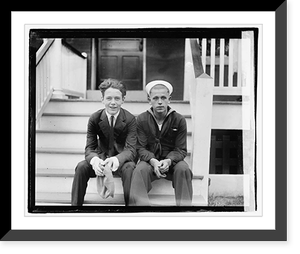 Unidentified young man and sailor seated on porch steps Classic, Antique Print