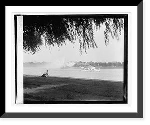 Historic Framed Print, Fire boat in action,  17-7/8" x 21-7/8"