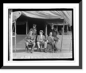 Five men outside tent building, Antique Print