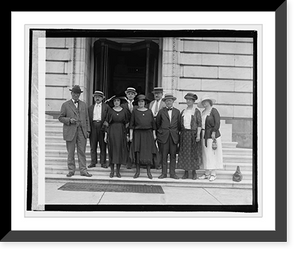 Historic Framed Print, [Group of unidentified men and women standing on steps outside building], 8/2/22,  17-7/8" x 21-7/8"