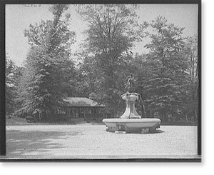Antique Scenic Print - Louisville, Kentucky - Fountain and pavilion