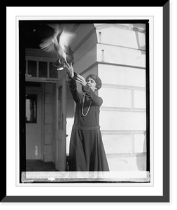 Historic Framed Print, Mrs. Coolidge with pigeon, 12/8/23 - 2,  17-7/8" x 21-7/8"