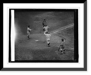 Historic Framed Print, McNeely scoring tying run. 7th in., 10/10/25,  17-7/8" x 21-7/8"