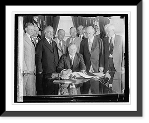 Historic Framed Print, Hoover signing Fam. Bill,  17-7/8" x 21-7/8"