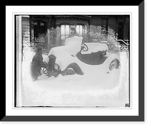 Historic Framed Print, [Automobile covered in snow],  17-7/8" x 21-7/8"