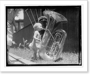 Historic Photo Print - Child with tuba - Framed Wall Art Gift Idea