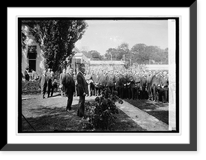 Historic Framed Print, Hoover & Coolidge - Coolidge addressing radio men at White House, [Washington, D.C.], 10,  17-7/8" x 21-7/8"