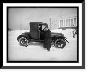 Herbert E. French and auto near Lincoln memorial, Washington, D.C, Antique Poster