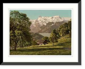 Historic Framed Print, Axenstein Park and Urirothstock (i.e. Urirotstock) Lake Lucerne Switzerland,  17-7/8" x 21-7/8"