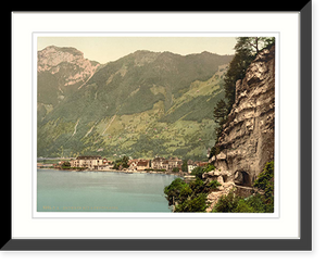 Historic Framed Print, Axenstrasse and Brunnen Lake Lucerne Switzerland,  17-7/8" x 21-7/8"