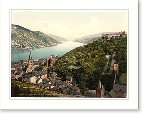 Vintage Photochrom - Bacharach and ruins of Stahleck the Rhine Germany