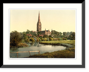 Historic Framed Print, Cathedral from the river Salisbury England,  17-7/8" x 21-7/8"