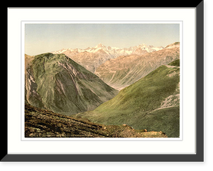 Historic Framed Print, Furka Pass view from the summit Bernese Oberland Switzerland,  17-7/8" x 21-7/8"