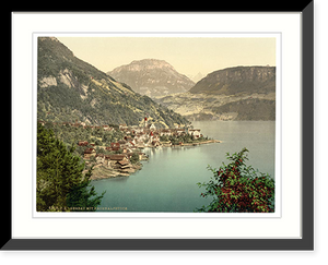 Historic Framed Print, Gersau and Frohnalpstock Lake Lucerne Switzerland,  17-7/8" x 21-7/8"