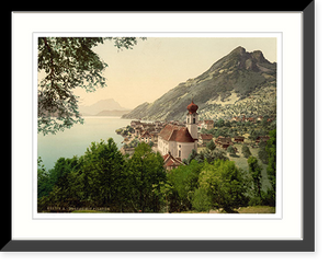 Historic Framed Print, Gersau and Pilatus Lake Lucerne Switzerland,  17-7/8" x 21-7/8"