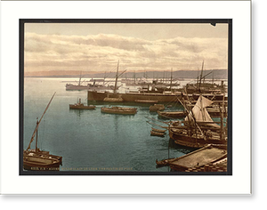 Antique Photochrom - Harbor by moonlight I Algiers Algeria