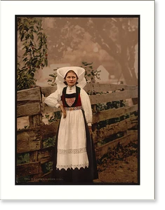 Antique Photochrom - A Hardanger girl Hardanger Fjord Norway