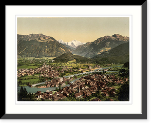 Historic Framed Print, Interlaken from the Heimwehfluh towards the Harder Bernese Oberland Switzerland,  17-7/8" x 21-7/8"
