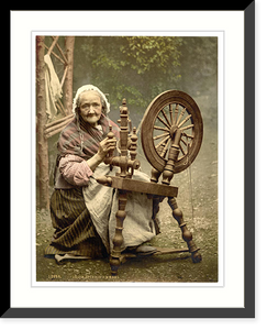 Historic Framed Print, Irish Spinner and Spinning Wheel. Co. Galway Ireland,  17-7/8" x 21-7/8"