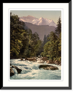 Historic Framed Print, Jungfrau and Lutschine Bernese Oberland Switzerland,  17-7/8" x 21-7/8"