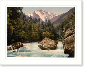 Vintage Photochrom - Jungfrau and Lutschine Bernese Oberland Switzerland