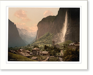 Antique Photochrom - Jungfrau and Staubbach Bernese Oberland Switzerland