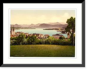 Historic Framed Print, The lake and panorama of the Alps Lucerne Switzerland,  17-7/8" x 21-7/8"