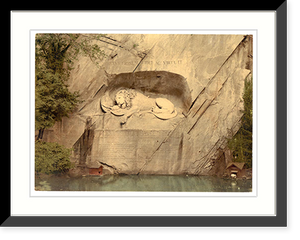 Historic Framed Print, Lion Monument Lucerne Switzerland,  17-7/8" x 21-7/8"