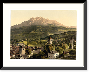 Historic Framed Print, Lucerne Musegg and Pilatus Pilatus Switzerland,  17-7/8" x 21-7/8"