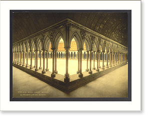 Antique Photochrom - Monks promenade Mont St. Michel France