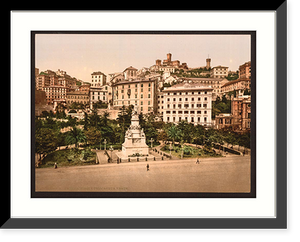 Historic Framed Print, Piazza Acqua Verde (Green Water Place) Genoa Italy,  17-7/8" x 21-7/8"