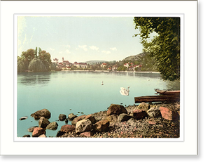 Antique Photochrom - Thun with view of Lake of Thun Bernese Oberland