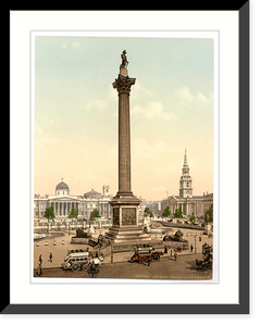 Historic Framed Print, Trafalgar Square and National Gallery London England,  17-7/8" x 21-7/8"